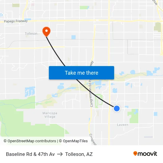 Baseline Rd & 47th Av to Tolleson, AZ map