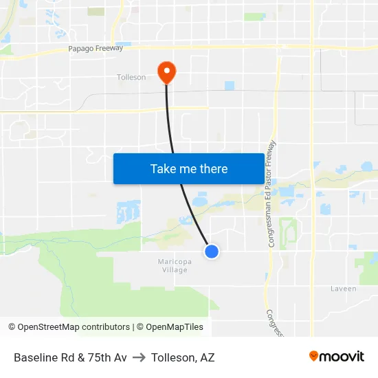 Baseline Rd & 75th Av to Tolleson, AZ map