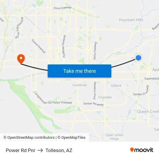 Power Rd Pnr to Tolleson, AZ map