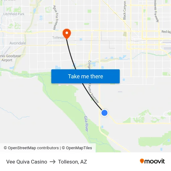Vee Quiva Casino to Tolleson, AZ map