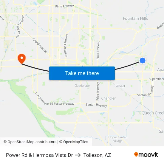 Power Rd & Hermosa Vista Dr to Tolleson, AZ map