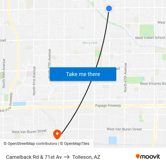 Camelback Rd & 71st Av to Tolleson, AZ map