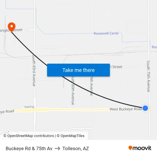 Buckeye Rd & 75th Av to Tolleson, AZ map
