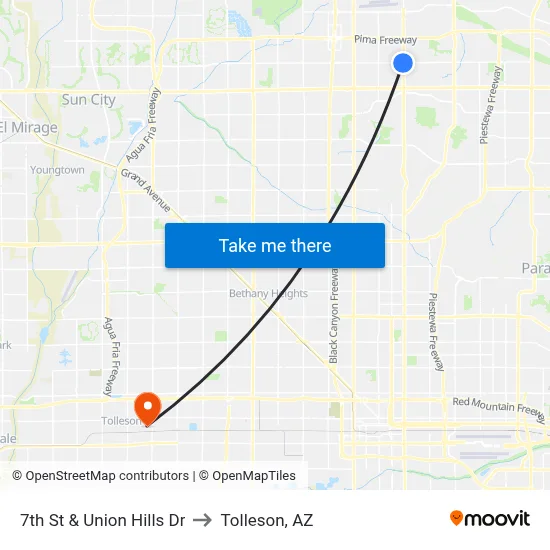 7th St & Union Hills Dr to Tolleson, AZ map