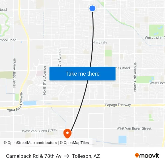 Camelback Rd & 78th Av to Tolleson, AZ map