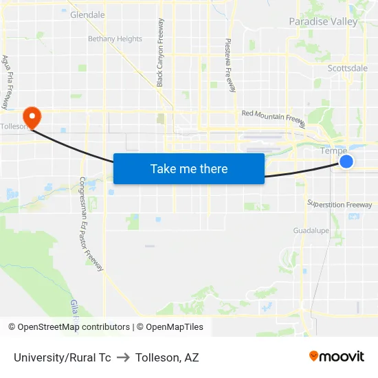 University/Rural Tc to Tolleson, AZ map