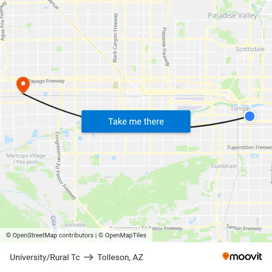 University/Rural Tc to Tolleson, AZ map
