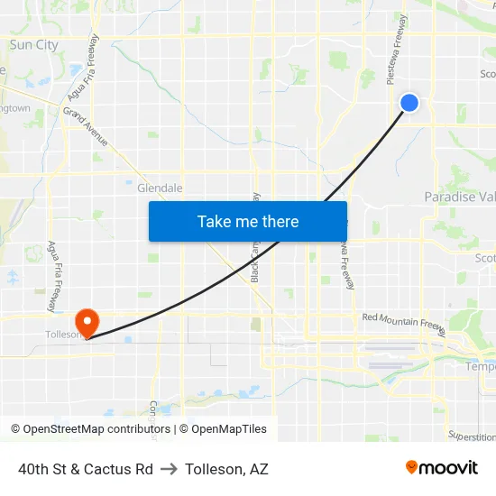 40th St & Cactus Rd to Tolleson, AZ map