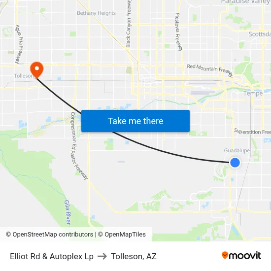Elliot Rd & Autoplex Lp to Tolleson, AZ map