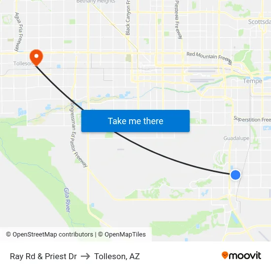 Ray Rd & Priest Dr to Tolleson, AZ map