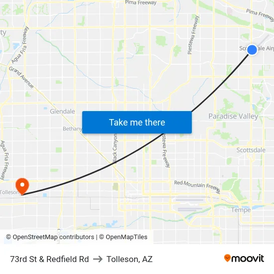73rd St & Redfield Rd to Tolleson, AZ map
