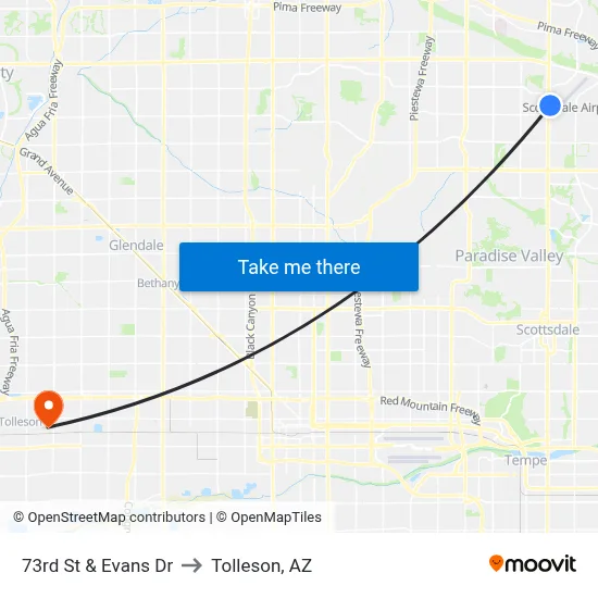 73rd St & Evans Dr to Tolleson, AZ map