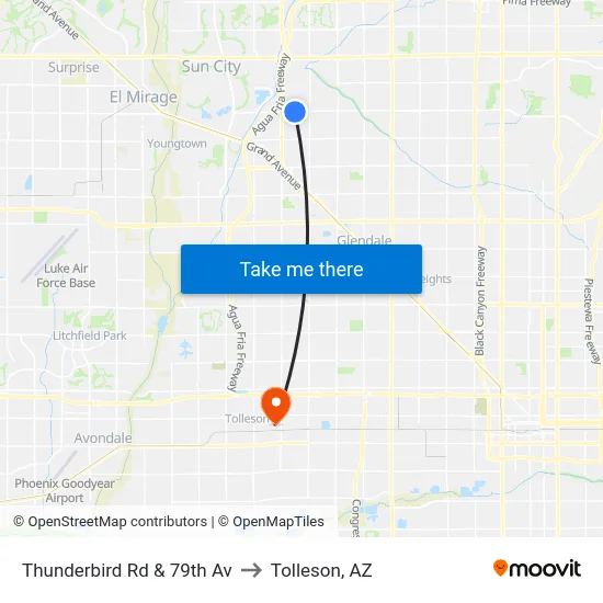 Thunderbird Rd & 79th Av to Tolleson, AZ map