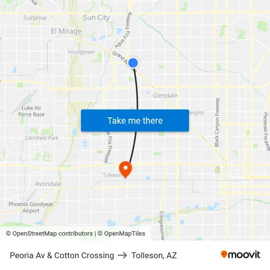 Peoria Av & Cotton Crossing to Tolleson, AZ map