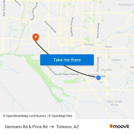 Germann Rd & Price Rd to Tolleson, AZ map