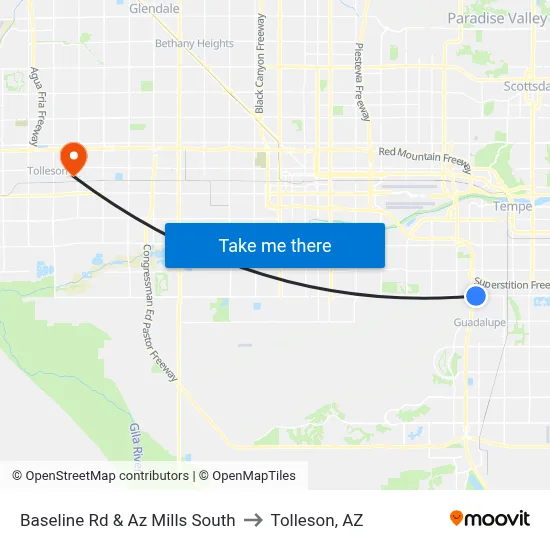 Baseline Rd & Az Mills South to Tolleson, AZ map