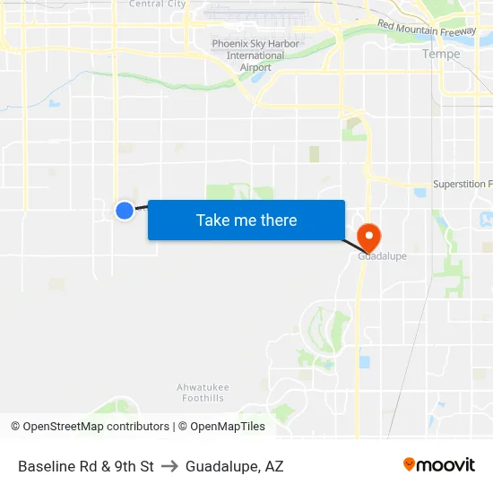 Baseline Rd & 9th St to Guadalupe, AZ map