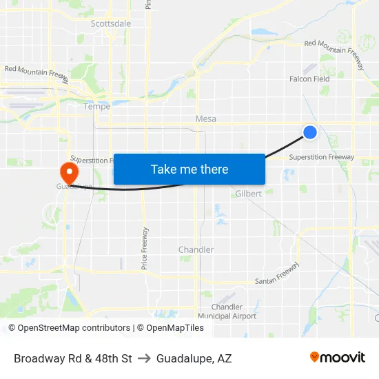 Broadway Rd & 48th St to Guadalupe, AZ map