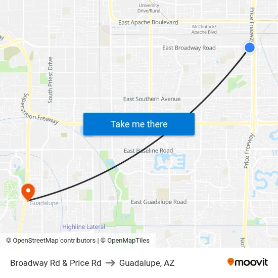 Broadway Rd & Price Rd to Guadalupe, AZ map