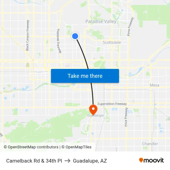Camelback Rd & 34th Pl to Guadalupe, AZ map