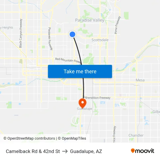 Camelback Rd & 42nd St to Guadalupe, AZ map