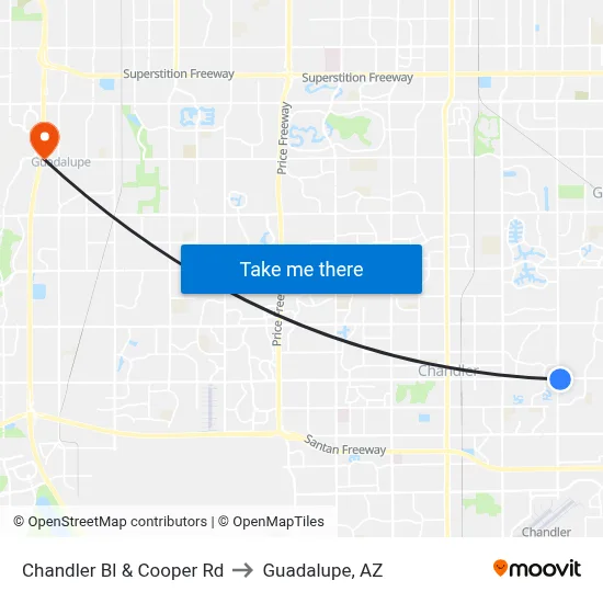 Chandler Bl & Cooper Rd to Guadalupe, AZ map