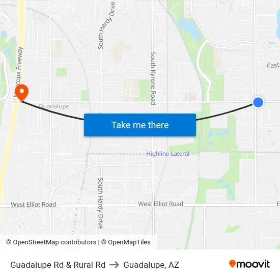 Guadalupe Rd & Rural Rd to Guadalupe, AZ map