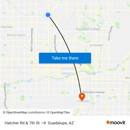 Hatcher Rd & 7th St to Guadalupe, AZ map