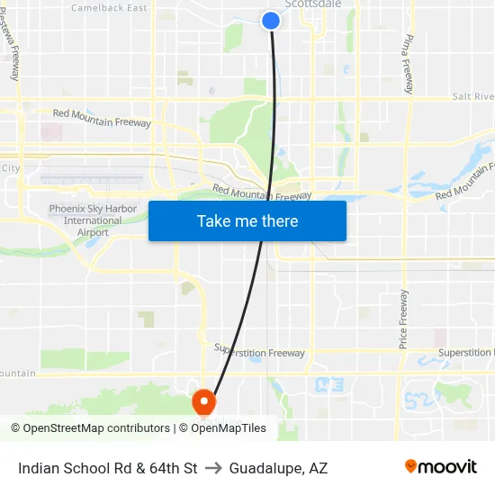 Indian School Rd & 64th St to Guadalupe, AZ map