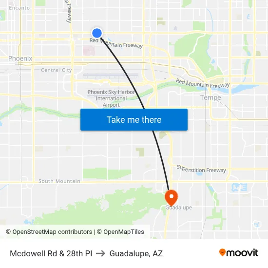 Mcdowell Rd & 28th Pl to Guadalupe, AZ map