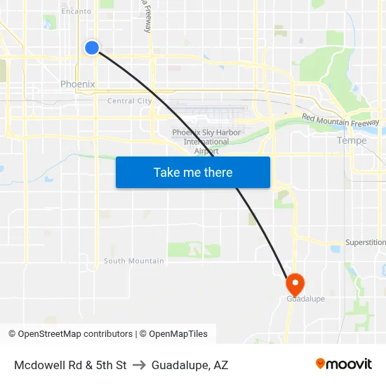 Mcdowell Rd & 5th St to Guadalupe, AZ map