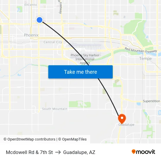 Mcdowell Rd & 7th St to Guadalupe, AZ map