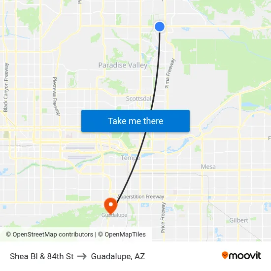 Shea Bl & 84th St to Guadalupe, AZ map