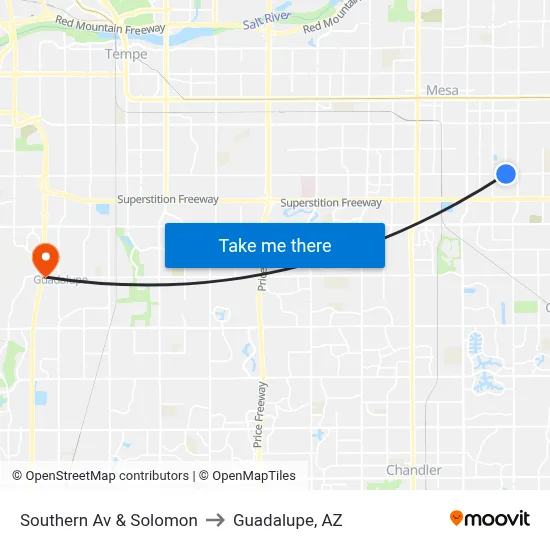 Southern Av & Solomon to Guadalupe, AZ map
