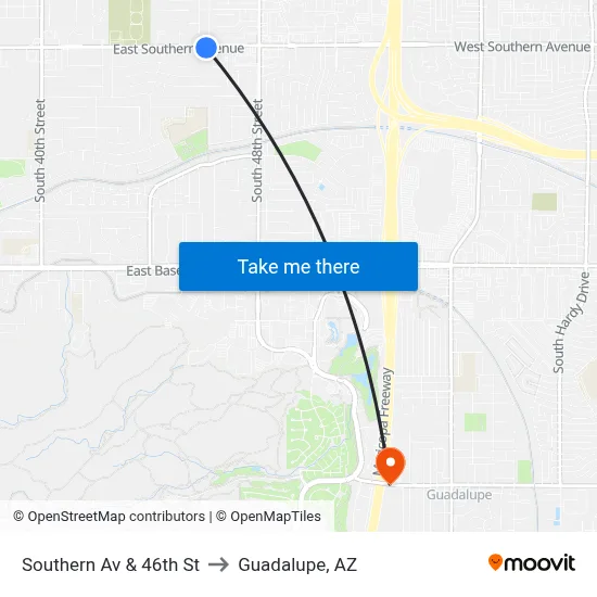Southern Av & 46th St to Guadalupe, AZ map