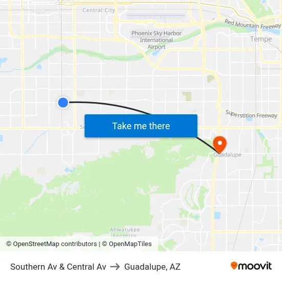 Southern Av & Central Av to Guadalupe, AZ map