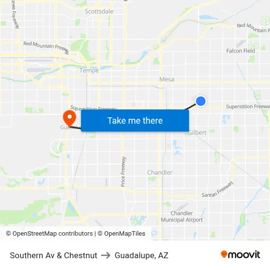 Southern Av & Chestnut to Guadalupe, AZ map
