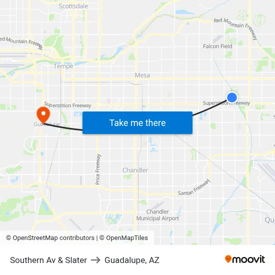 Southern Av & Slater to Guadalupe, AZ map