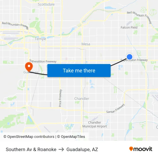 Southern Av & Roanoke to Guadalupe, AZ map
