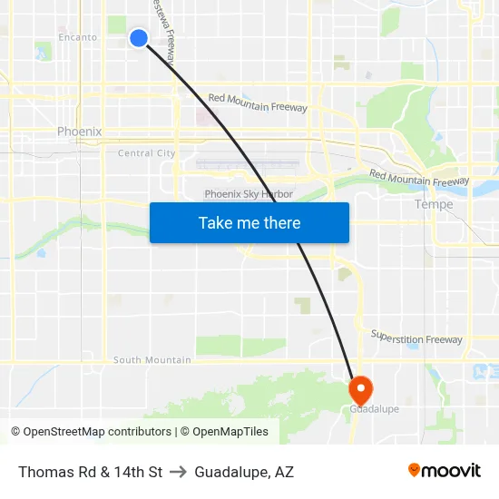 Thomas Rd & 14th St to Guadalupe, AZ map