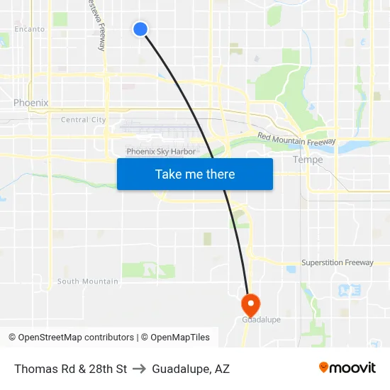 Thomas Rd & 28th St to Guadalupe, AZ map