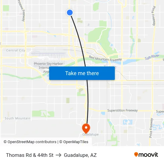 Thomas Rd & 44th St to Guadalupe, AZ map
