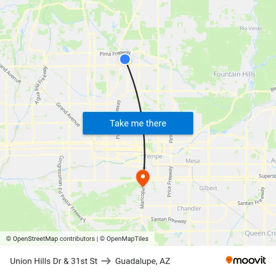 Union Hills Dr & 31st St to Guadalupe, AZ map
