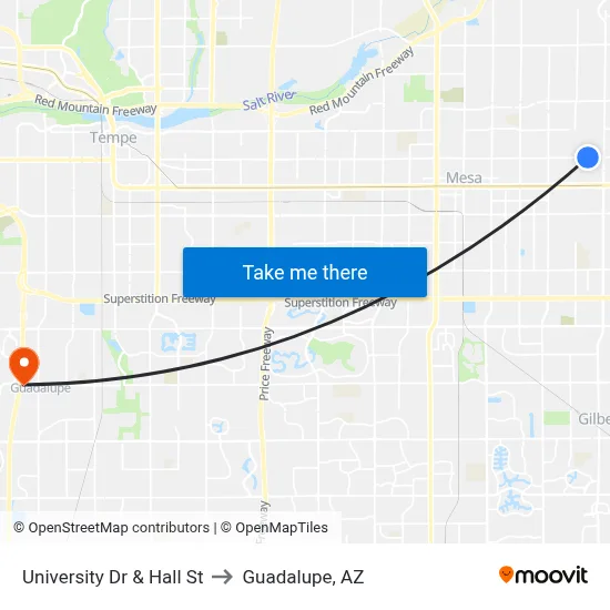 University Dr & Hall St to Guadalupe, AZ map