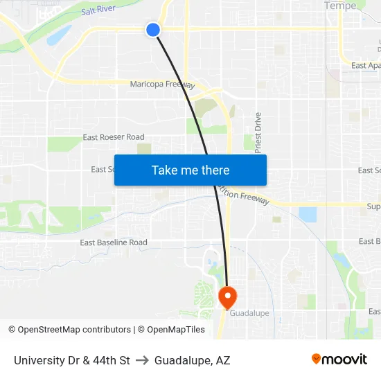 University Dr & 44th St to Guadalupe, AZ map