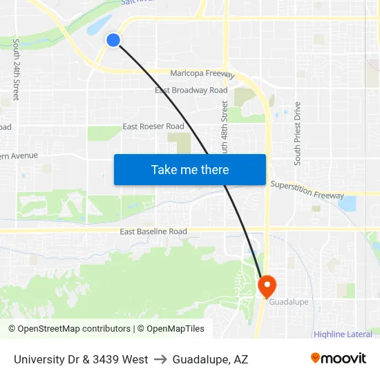 University Dr & 3439 West to Guadalupe, AZ map