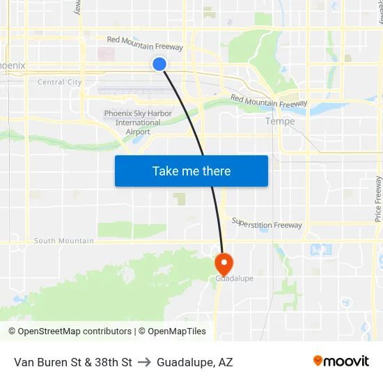 Van Buren St & 38th St to Guadalupe, AZ map