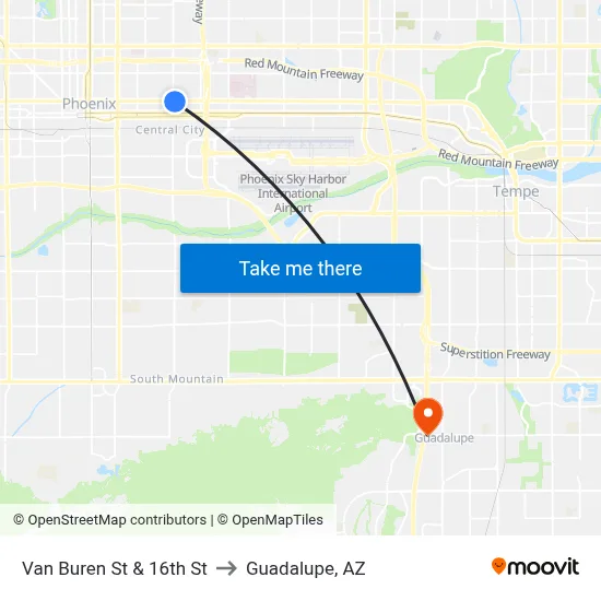 Van Buren St & 16th St to Guadalupe, AZ map