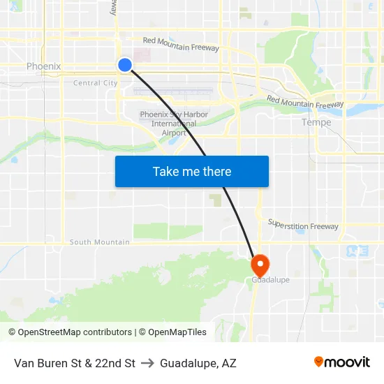 Van Buren St & 22nd St to Guadalupe, AZ map