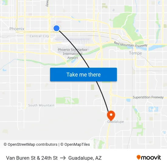 Van Buren St & 24th St to Guadalupe, AZ map